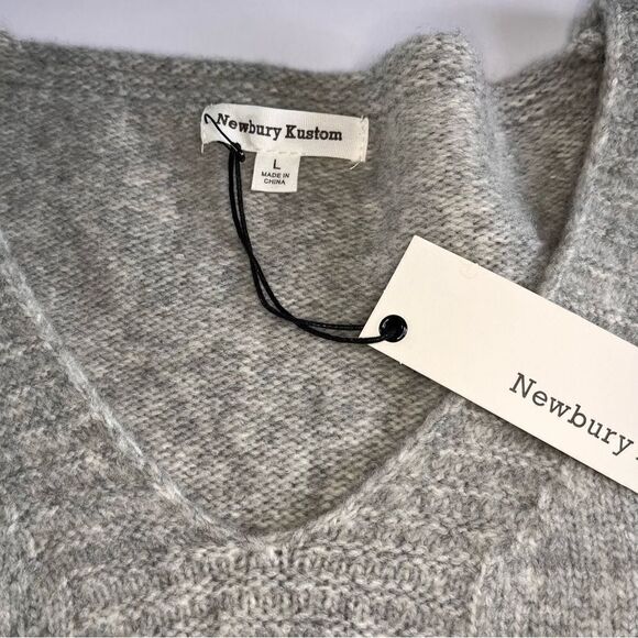 NWT Newbury Kustom V Neck Wool Blend Gray Sweater Unique Cut Out Hem Size Large - Picture 10 of 12